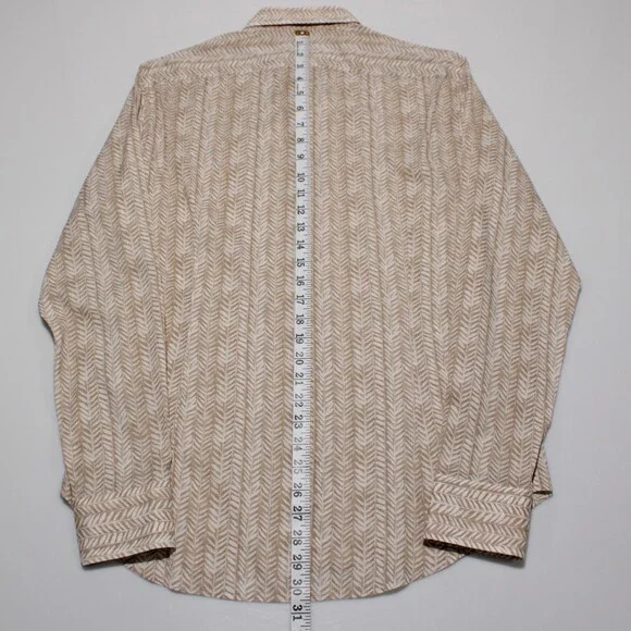 Fedeli NWT Dress Shirt Size 40 15.75 in Beige & White Floral Cotton Blend